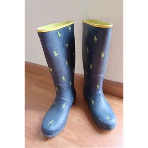 Authentic Ralph Lauren Polo Rain Boots Blue Yellow